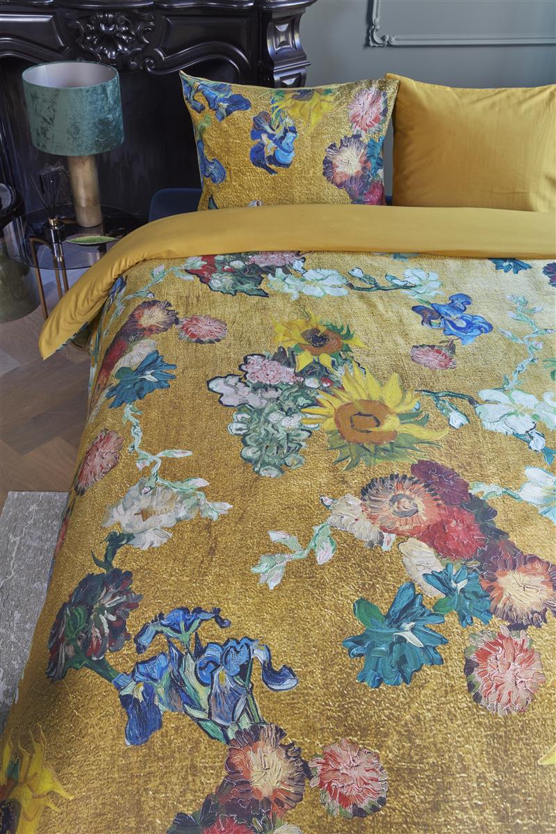 Foto van een Beddinghouse x Van Gogh Partout des Fleurs Dekbedovertrek - Eenpersoons - 140x200/220 - Goud ean nummer: 8719931785338