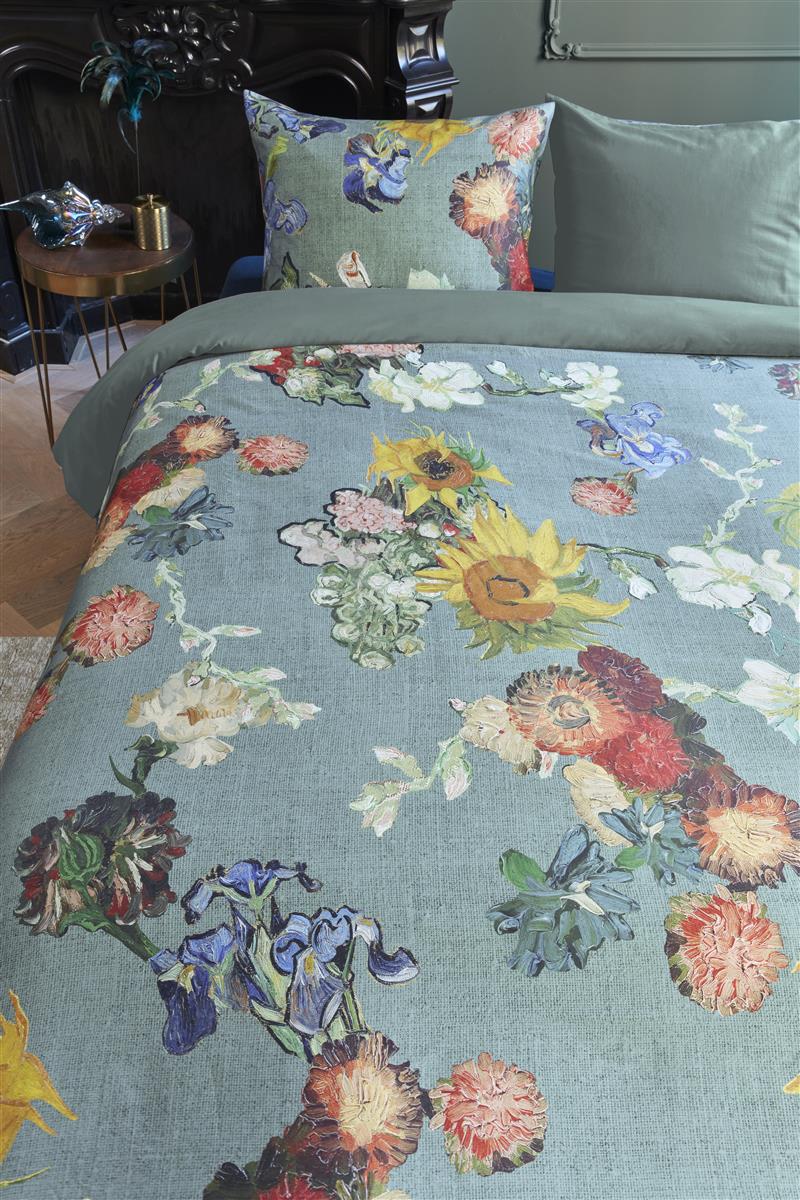 Foto van een Beddinghouse x Van Gogh Partout des Fleurs Dekbedovertrek - Lits-Jumeaux - 240x200/220 - Groen ean nummer: 8719931785949