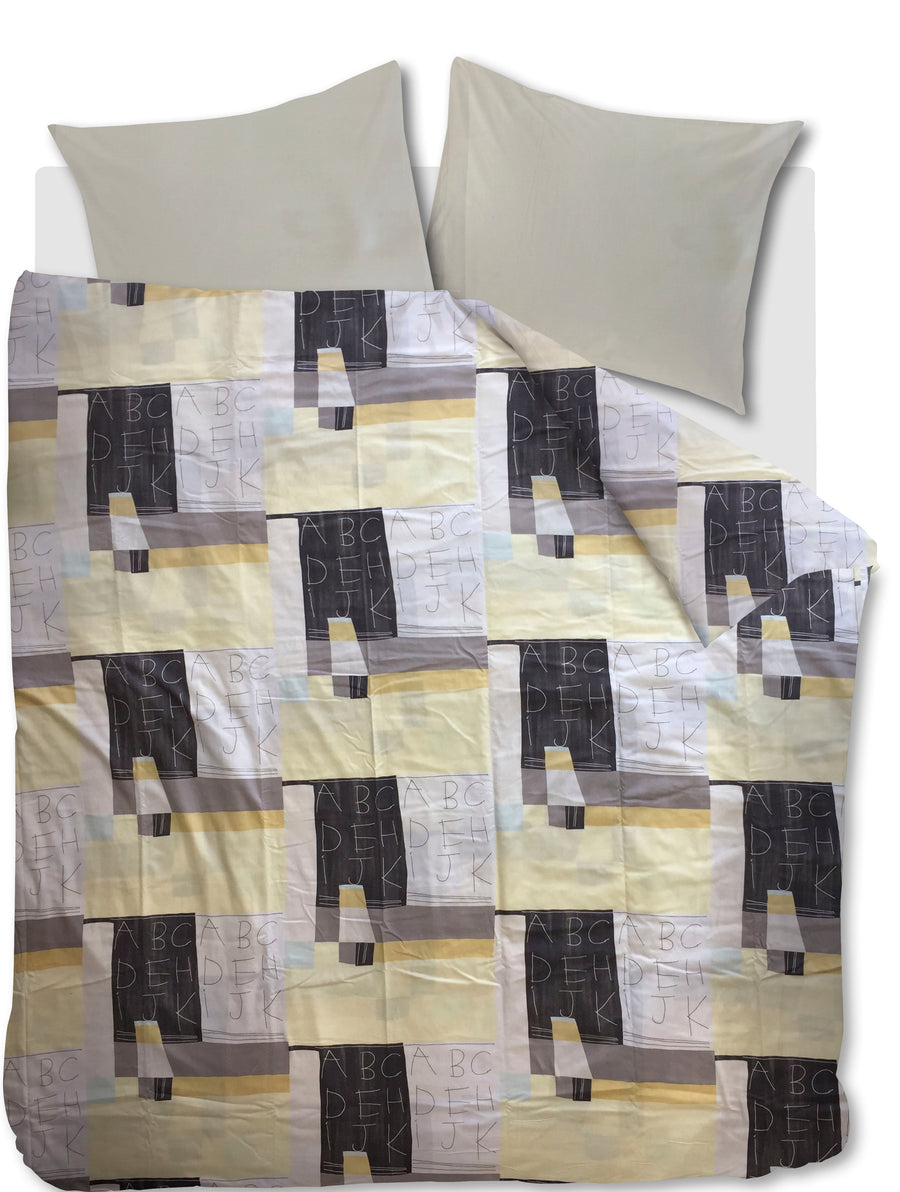NL Lits-jumeaux (240 x 200/220 cm), Katoen, Open zonder flap (normaal), Geel, , Vintage dekbedovertrek